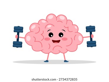 Powerful brain concept vector illustration. Brain training in flat design. Brain lifting dumbbells. Mind exercise and concentration training.