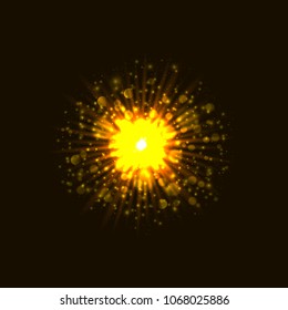 Powerful bright explosion. Golden firework, Vector illustration
