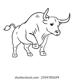Powerful Bull Illustration in Charging Pose