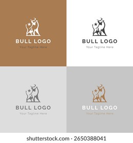 Potente juego de Vectores con logotipo de toro Diseño plano moderno para finanzas y deportes