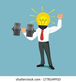 Powerful businessman with a light bulb head, illustration vector cartoon
