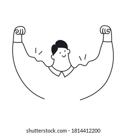 Powerful businessman shows his muscles flexion. Body-building, power, force, success, achievement, athlete. power of business concept. Flat thin line vector illustration on white