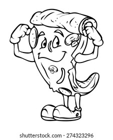 Powerful Cartoon Pizza Vector Drawing