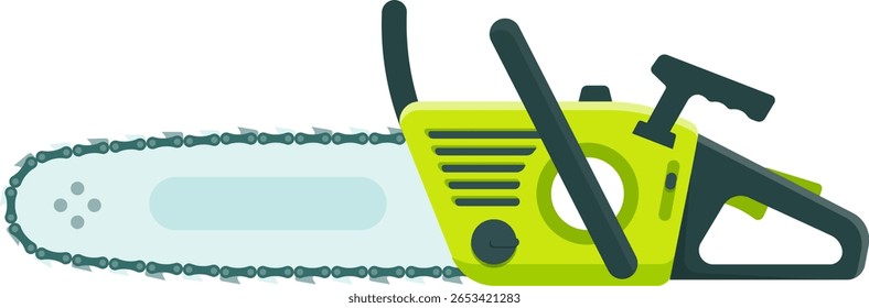 Powerful chainsaw is depicted with a sharp chain, ideal for forestry, gardening, and woodworking projects, ensuring efficient and precise cutting of timber