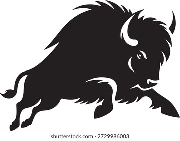Powerful Charging Bison Silhouette Vector Illustration