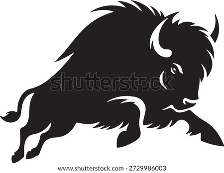 Powerful Charging Bison Silhouette Vector Illustration
