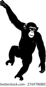 Powerful chimpanzee silhouette in dynamic pose isolated on white background for wildlife graphic design elements