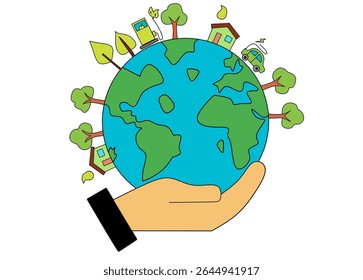 Uma ilustração poderosa e clara simbolizando a proteção ambiental global e a vida sustentável. 