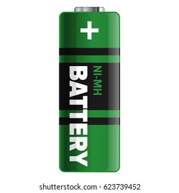Powerful and compact battery isolated on white background. Qualitative energy container for long time usage of electronic devices. Small galvanic appliance to refill power content vector illustration.