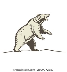 A powerful creamcolored bear illustration stands roaring on its hind legs showcasing wilderness and strength