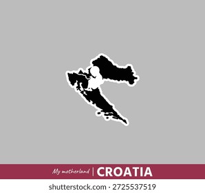 Poderosa ilustração mapa Croácia simbolizando nascimento, raízes e identidade nacional. O conceito de pátria emocional combina geografia e origem humana.