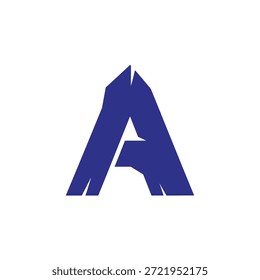 Potente icono inicial A azul oscuro. Diseño dinámico de letras adecuado para marcas atléticas o empresas de tecnología.