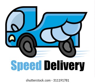 Powerful delivery icon - sturdy machine with strong muscles - cartoon vector illustration for sign or logo template