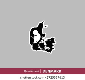 Poderosa ilustração de mapa da Dinamarca simbolizando nascimento, raízes e identidade nacional. O conceito de pátria emocional combina geografia e origem humana.