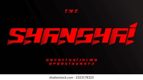 Powerful and determined font, modern edgy letters for esport team logo, dynamic and sharp headline. Geometric and italic typography style. Vector alphabet