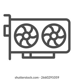 Potente icono de línea de tarjeta de video discreta, concepto de minería criptográfica. Gráficos de Vector. Video GPU moderna, signo de la tarjeta en el fondo blanco, icono del estilo del contorno para el móvil o el Diseño web