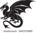Powerful dragon silhouette, heraldic style, black and white