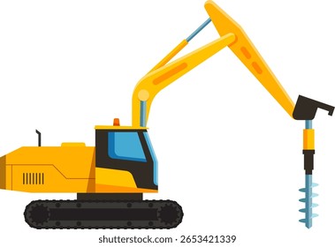 Powerful drilling machine featuring a large auger, actively penetrating the ground, perfect for various construction and earthmoving projects requiring robust machinery and reliable performance