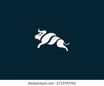 A powerful and dynamic stylized bull logo, featuring fluid lines that create a sense of motion. This modern animal emblem is perfect for various business applications.