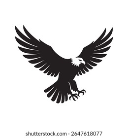 A powerful eagle is depicted in a striking silhouette style, wings spread, embodying freedom and strength.