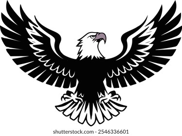 A powerful eagle in flight, with its sharp eyes and expansive wingspan, symbolizing freedom, strength, and courage