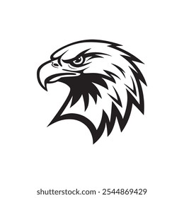 Powerful eagle head silhouette with sharp, bold lines,Majestic eagle logo design, symbolizing strength and freedom