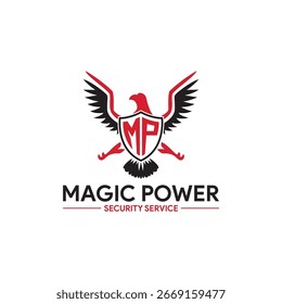 Powerful Eagle Shield Logo: Red and Black Security Branding, Corporate Identity,  Professional Design.