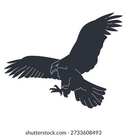 Powerful eagle silhouette in flight, wings spread, predatory bird