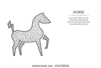 Powerful electric horse low poly design, animal abstract geometric art, zoo wireframe mesh polygonal vector illustration made from points and lines on white background