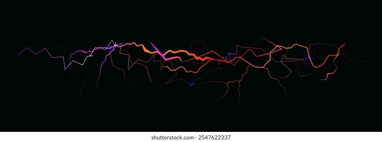 Potente energia elétrica de corrente. Um relâmpago num quadro mágico. Secreção de néon com efeito de fumaça.
