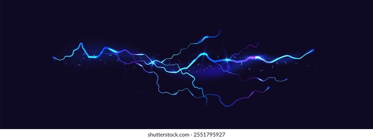 Potente energia elétrica de corrente. Um relâmpago num quadro mágico. Secreção de néon com efeito de fumaça.
