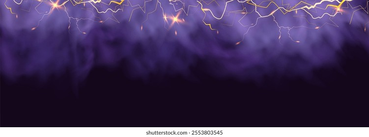 Powerful electrical current energy. Flash of lightning in a magic frame. Neon discharge in smoke effect.
