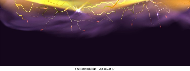 Powerful electrical current energy. Flash of lightning in a magic frame. Neon discharge in smoke effect.
