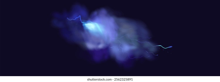 Powerful electrical current energy. Flash of lightning in a magic frame. Neon discharge in smoke effect.
