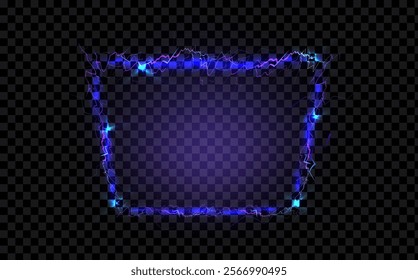 Powerful electrical current energy. Flash of lightning in a magic frame. Neon discharge in smoke effect.
