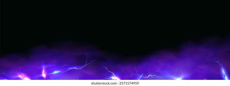 Powerful electrical current energy. Flash of lightning in a magic frame. Neon discharge in smoke effect.
