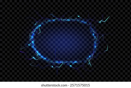 Powerful electrical current energy. Flash of lightning in a magic frame. Neon discharge in smoke effect.
