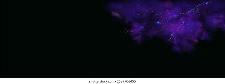 Powerful electrical current energy. Flash of lightning in a magic frame. Neon discharge in smoke effect.
