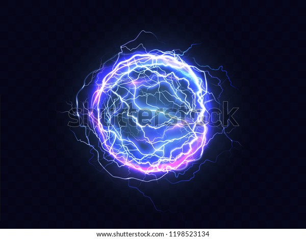Powerful electrical discharge, lightning strike\
impact place realistic vector on transparent background. Ball\
lightning, magical effect design element. Electric energy flash\
sphere, pain nerve\
impulse