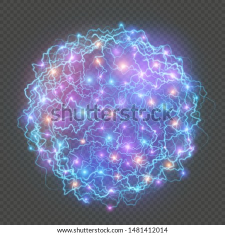 Powerful electrical energy flash sphere discharge. Magical special effect. High voltage current illustration, bolt, explosion. EPS 10