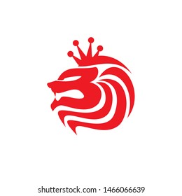 A powerful and elegant vector mascot featuring a majestic lion's head wearing a royal crown. The design uses a bold red color with stylized, sweeping curves for the mane, symbolizing leadership, noble authority, and premium strength. This sophisticated emblem is perfectly suited for luxury brands, security firms, professional sports teams, financial institutions, and corporate businesses seeking a dominant and prestigious visual identity.
