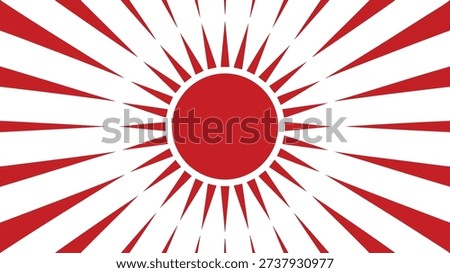 A powerful emblem featuring a vibrant red sun and expansive radiating lines on a clean white field, symbolizing strength and aspiration.