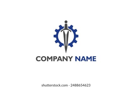 Powerful emblem logo featuring a sword and gear. Perfect for businesses that want to project an image of competence and trustworthiness.