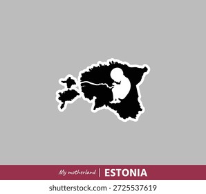 Poderosa ilustração mapa Estônia simbolizando nascimento, raízes e identidade nacional. O conceito de pátria emocional combina geografia e origem humana.