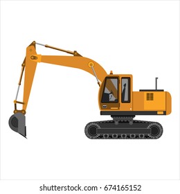 Powerful excavator crawler. Isolated on a white background. Construction, heavy industry, mechanical engineering. Flat design. Vector illustration.