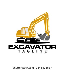 A powerful excavator logo symbol with realistic details, representing a construction, heavy equipment or infrastructure service company that prioritizes quality and reliability.