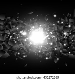 Powerful explosion. Black explosion. Explosion cloud of black pieces. Abstract vector illustration