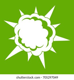 Powerful explosion icon white isolated on green background. Vector illustration