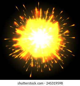 Powerful explosion on black background, vector 
