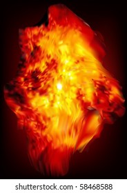 Powerful explosion with white hot center and blurred motion effect on black background